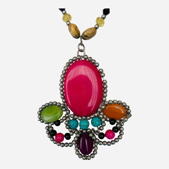 VINTAGE COLORFUL BEAD NECKLACE - Picture 1 of 3